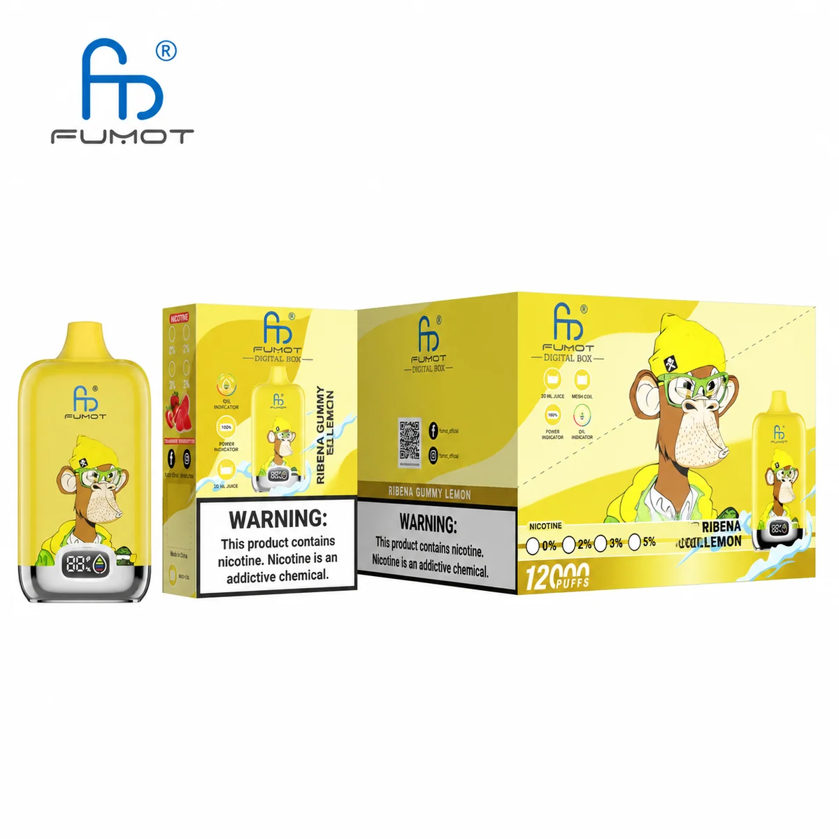 fumot-digital-box-12000-einweg-vape-ribena-gummy-lemon image 3