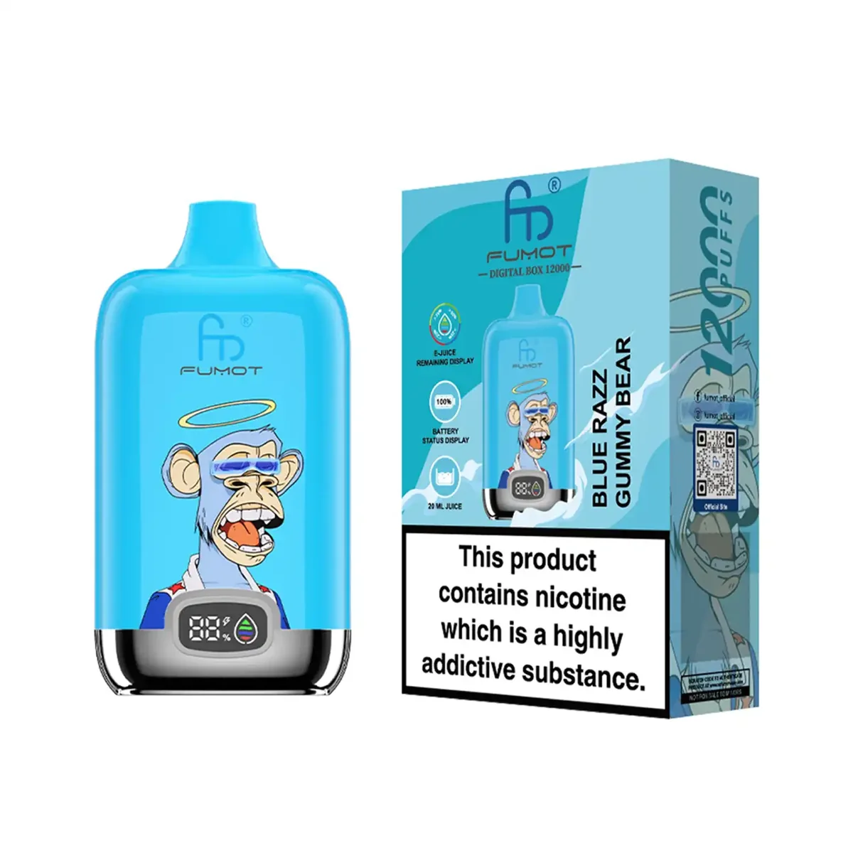 fumot-digital-box-12000-einweg-e-zigarette-blue-razz-gummy-bear image 2